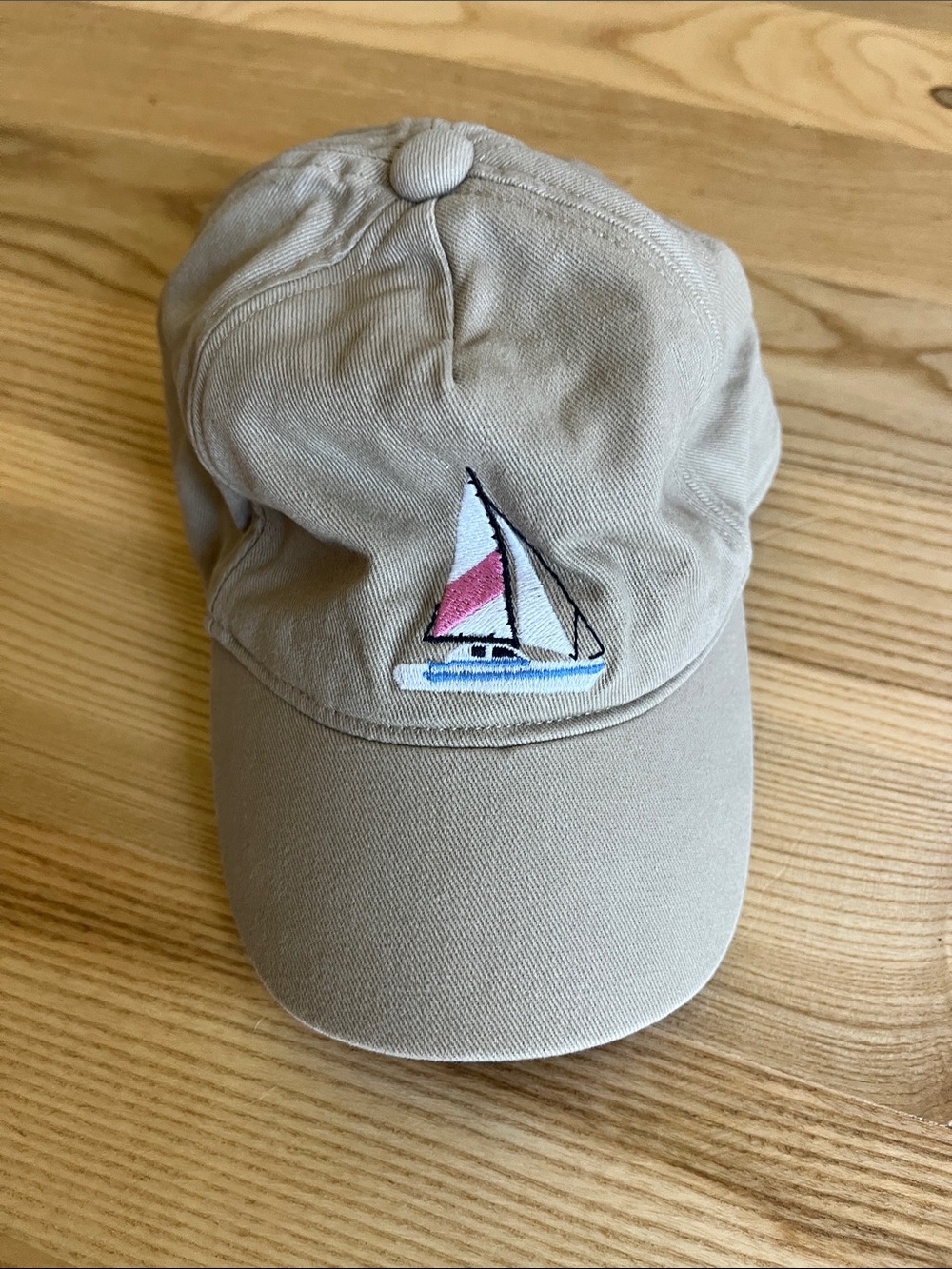 Kids Beige Sailboat Embroidered Baseball Cap